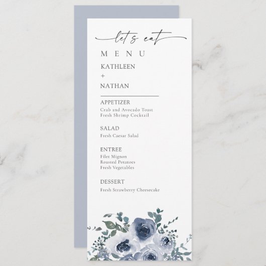 Dusty Blue Floral Wedding Menu (Voorkant / Achterkant)