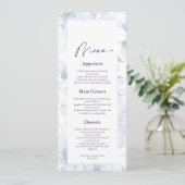 Dusty Blue Floral Wedding Menu Card Kaart (Staand voorkant)
