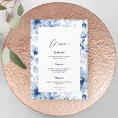 Dusty Blue Floral Wedding Menu Card Kaart