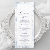 Dusty Blue Floral Wedding Menu Card Kaart