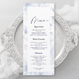 Dusty Blue Floral Wedding Menu Card Kaart