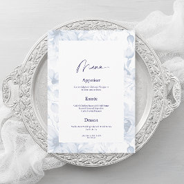 Dusty Blue Floral Wedding Menu Card Kaart