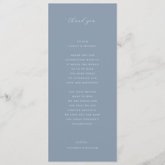 Dusty Blue Floral Wedding Menu en dank u (Achterkant)
