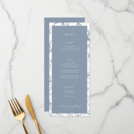 Dusty Blue Floral Wedding Menu en dank u