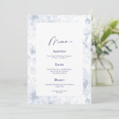 Dusty Blue Floral Wedding Menu & Thank You Card Kaart (Staand voorkant)