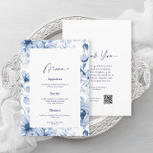 Dusty Blue Floral Wedding Menu & Thank You Card Kaart