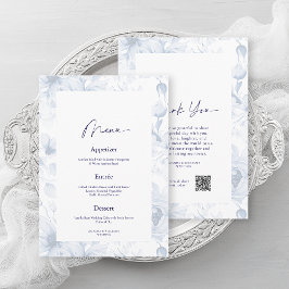 Dusty Blue Floral Wedding Menu & Thank You Card Kaart