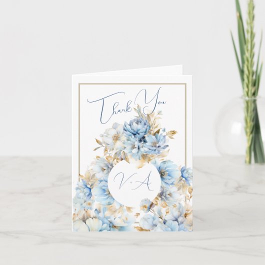 Dusty Blue Floral Wedding Monogram 2 Notitiekaartje (Voorkant)