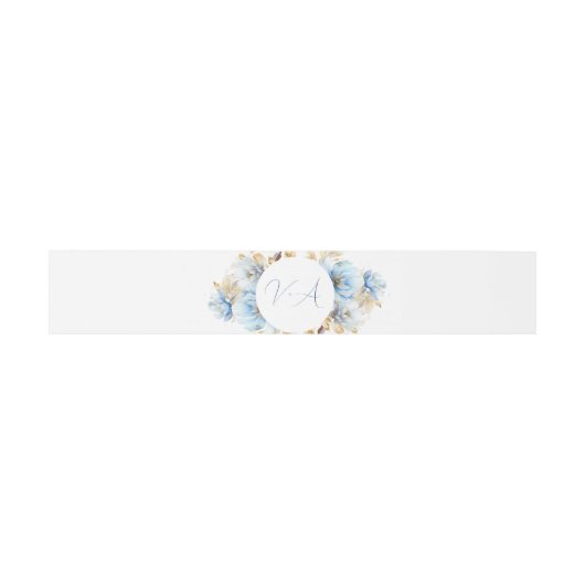 Dusty Blue Floral Wedding Monogram 2 Uitnodigingen Wikkel (Vlak)