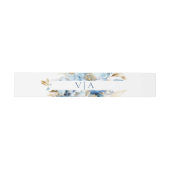 Dusty Blue Floral Wedding Monogram Uitnodigingen Wikkel (Vlak)