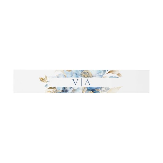 Dusty Blue Floral Wedding Monogram Uitnodigingen Wikkel (Vlak)