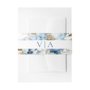 Dusty Blue Floral Wedding Monogram Uitnodigingen Wikkel