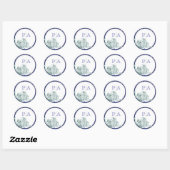 Dusty Blue Floral Wedding Monograms Ronde Sticker (Vel)