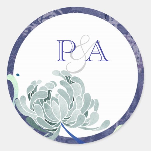 Dusty Blue Floral Wedding Monograms Ronde Sticker (Voorkant)