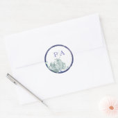 Dusty Blue Floral Wedding Monograms Ronde Sticker (Envelop)