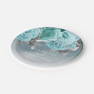 Dusty Blue Floral Wedding Papieren Bordje