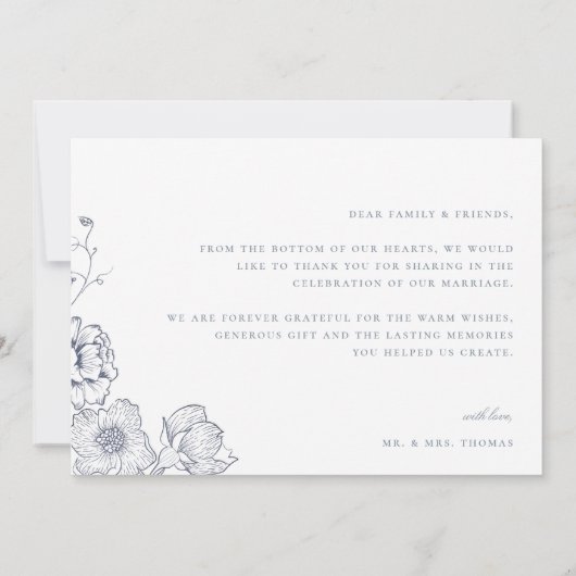 Dusty Blue Floral Wedding Photo Bedankkaart (Achterkant)