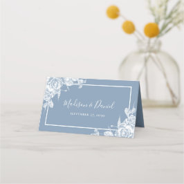 Dusty Blue Floral Wedding Plaatskaartje