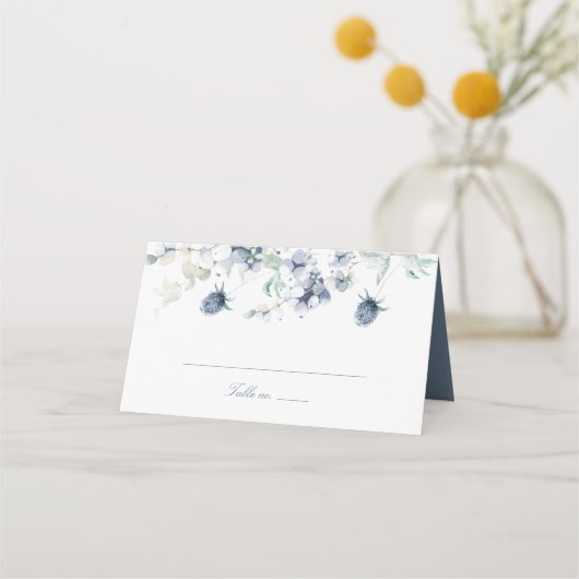 Dusty Blue Floral Wedding Plaatskaartje (Voorkant)