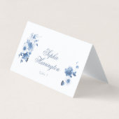 Dusty Blue Floral Wedding Place Card Kaart (Voorkant)
