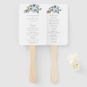 Dusty Blue Floral Wedding Program Ceremony Bridal Handwaaier (Voorkant en achterkant)