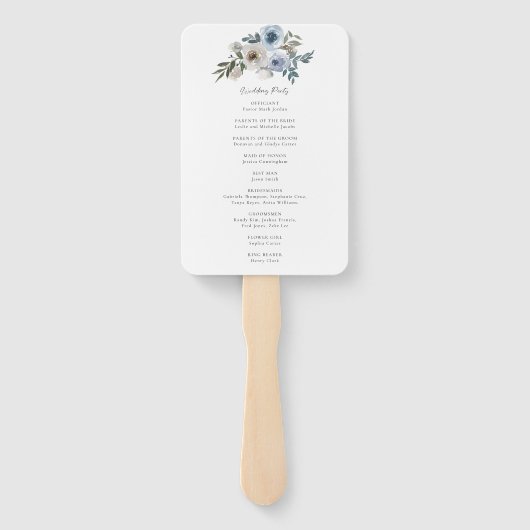Dusty Blue Floral Wedding Program Ceremony Bridal Handwaaier (Achterkant)