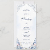 Dusty Blue Floral Wedding Program Fan (Voorkant)