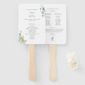 Dusty Blue Floral Wedding Program Fan met Handvat Handwaaier (Voorkant en achterkant)