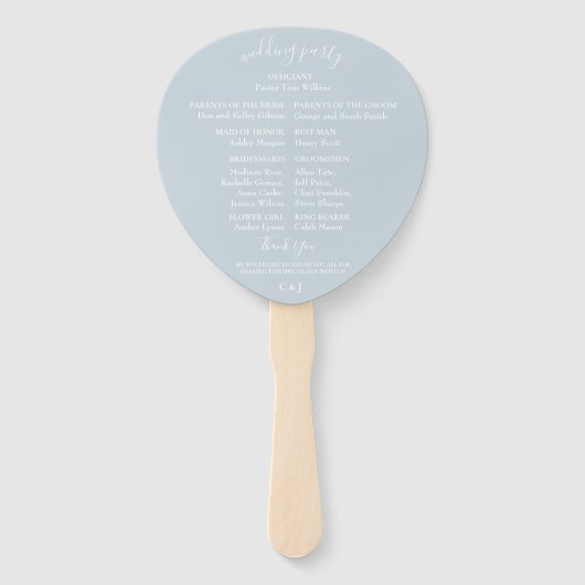 Dusty Blue Floral Wedding Program Hand Fans Handwaaier (Achterkant)