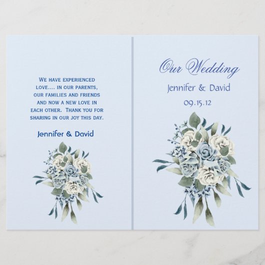 Dusty Blue Floral Wedding Programme (Voorkant)