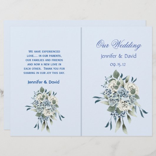 Dusty Blue Floral Wedding Programme (Voorkant / Achterkant)
