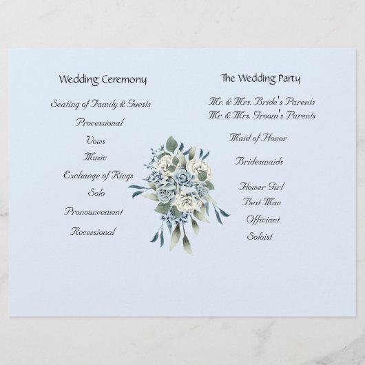 Dusty Blue Floral Wedding Programme (Achterkant)