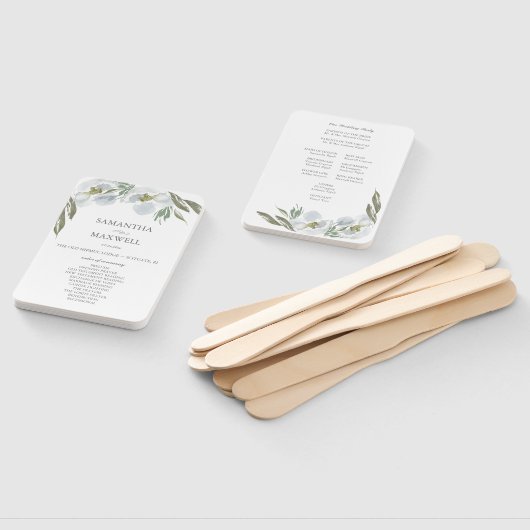 Dusty Blue Floral Wedding Programme Fan Handwaaier (Niet-gemonteerd)