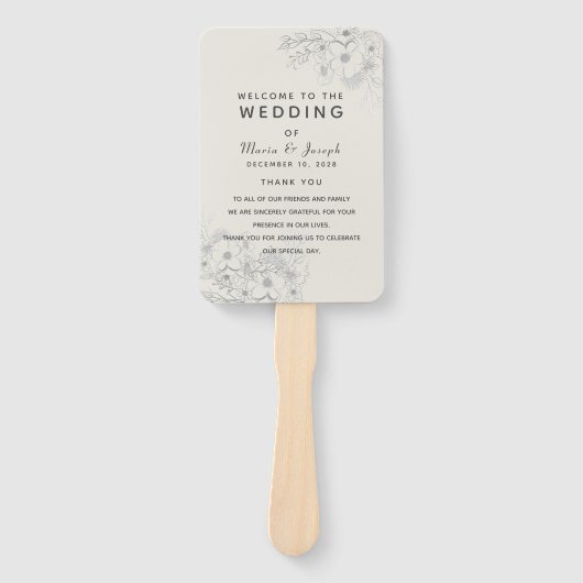 Dusty Blue Floral Wedding Programme Fan Handwaaier (Voorkant)