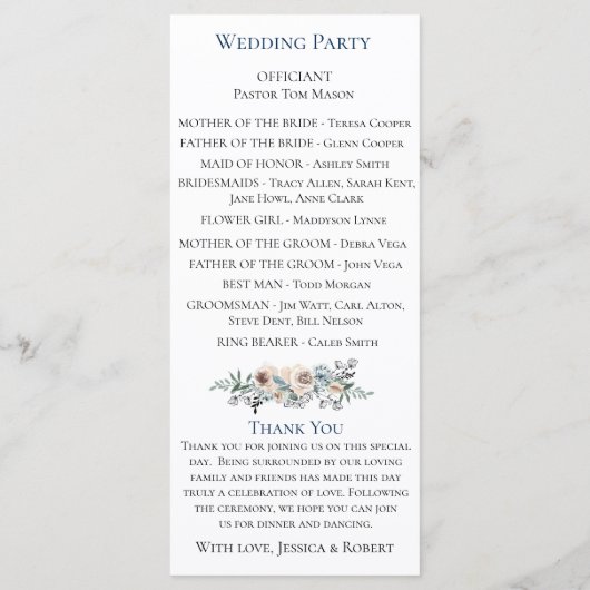 Dusty Blue Floral Wedding Programme Programmakaart (Achterkant)