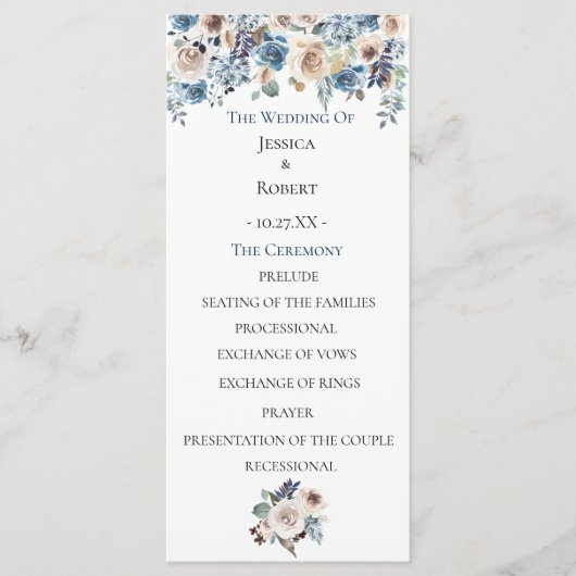 Dusty Blue Floral Wedding Programme Programmakaart (Voorkant)