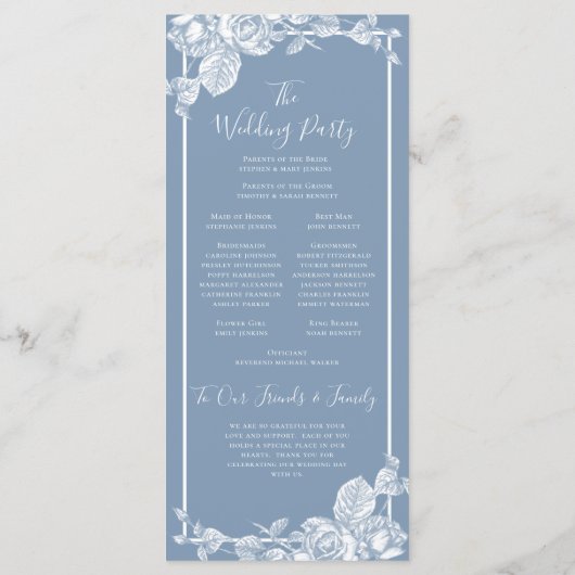 Dusty Blue Floral Wedding Programme Programmakaart (Achterkant)