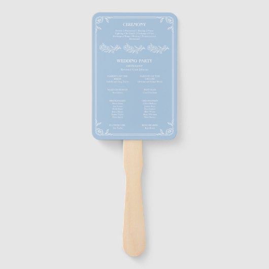 Dusty Blue Floral Wedding Programme set of Fans Handwaaier (Achterkant)