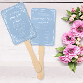 Dusty Blue Floral Wedding Programme set of Fans Handwaaier