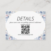 Dusty Blue Floral Wedding QR Code Informatiekaartje (Voorkant)