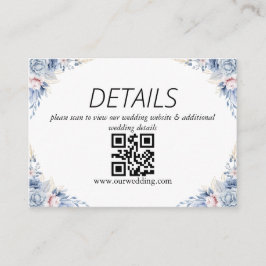 Dusty Blue Floral Wedding QR Code Informatiekaartje