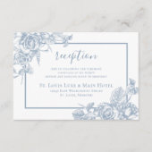 Dusty Blue Floral Wedding Reception Informatiekaartje (Voorkant)