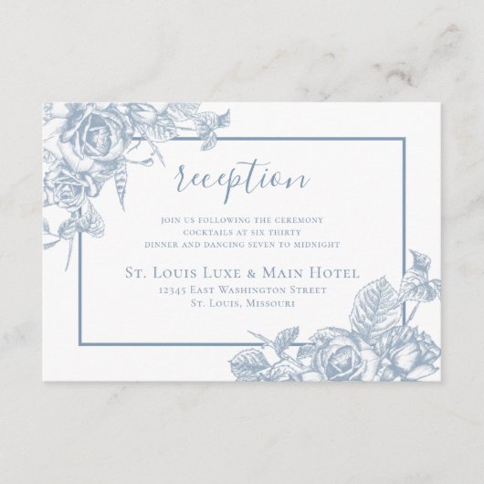 Dusty Blue Floral Wedding Reception Informatiekaartje (Voorkant)