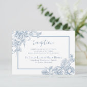 Dusty Blue Floral Wedding Reception Informatiekaartje (Staand voorkant)
