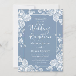 Dusty Blue Floral Wedding Reception Kaart