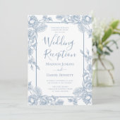 Dusty Blue Floral Wedding Reception Kaart (Staand voorkant)