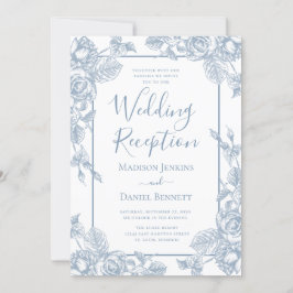 Dusty Blue Floral Wedding Reception Kaart
