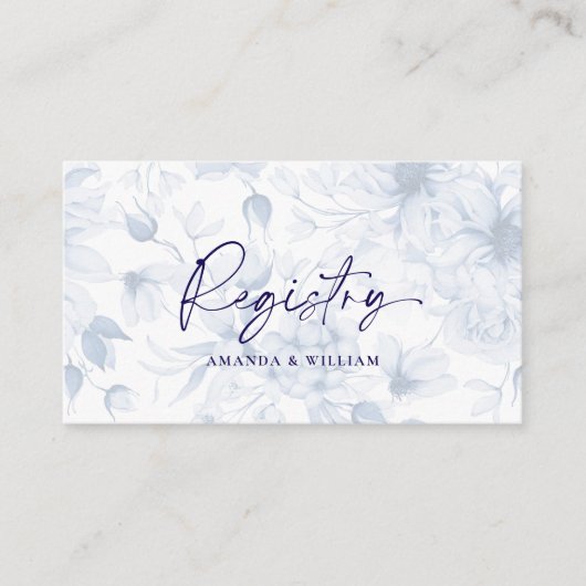 Dusty Blue Floral Wedding Registry Kaart (Voorkant)