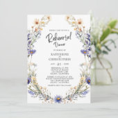 Dusty Blue Floral Wedding Rehearsal Dinner Kaart (Staand voorkant)