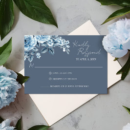 Dusty Blue Floral Wedding Response Card RSVP Kaartje